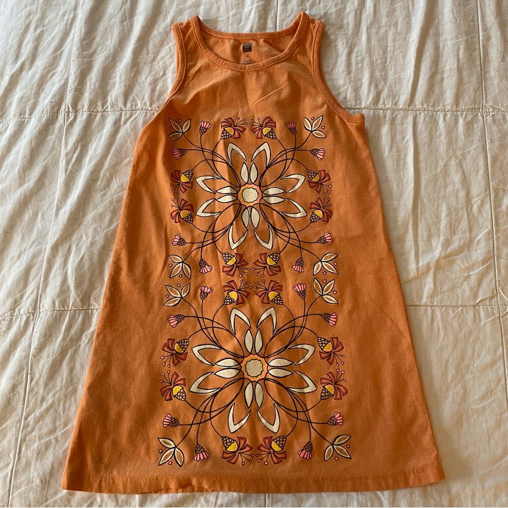 Tea Collection Dress Girls 6 orange flower print Summer Spring Sleeveless Cotton